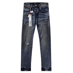 Purple‑Brand Multi‑Spot Distressed Ripped Faded Straight Leg Jeans
