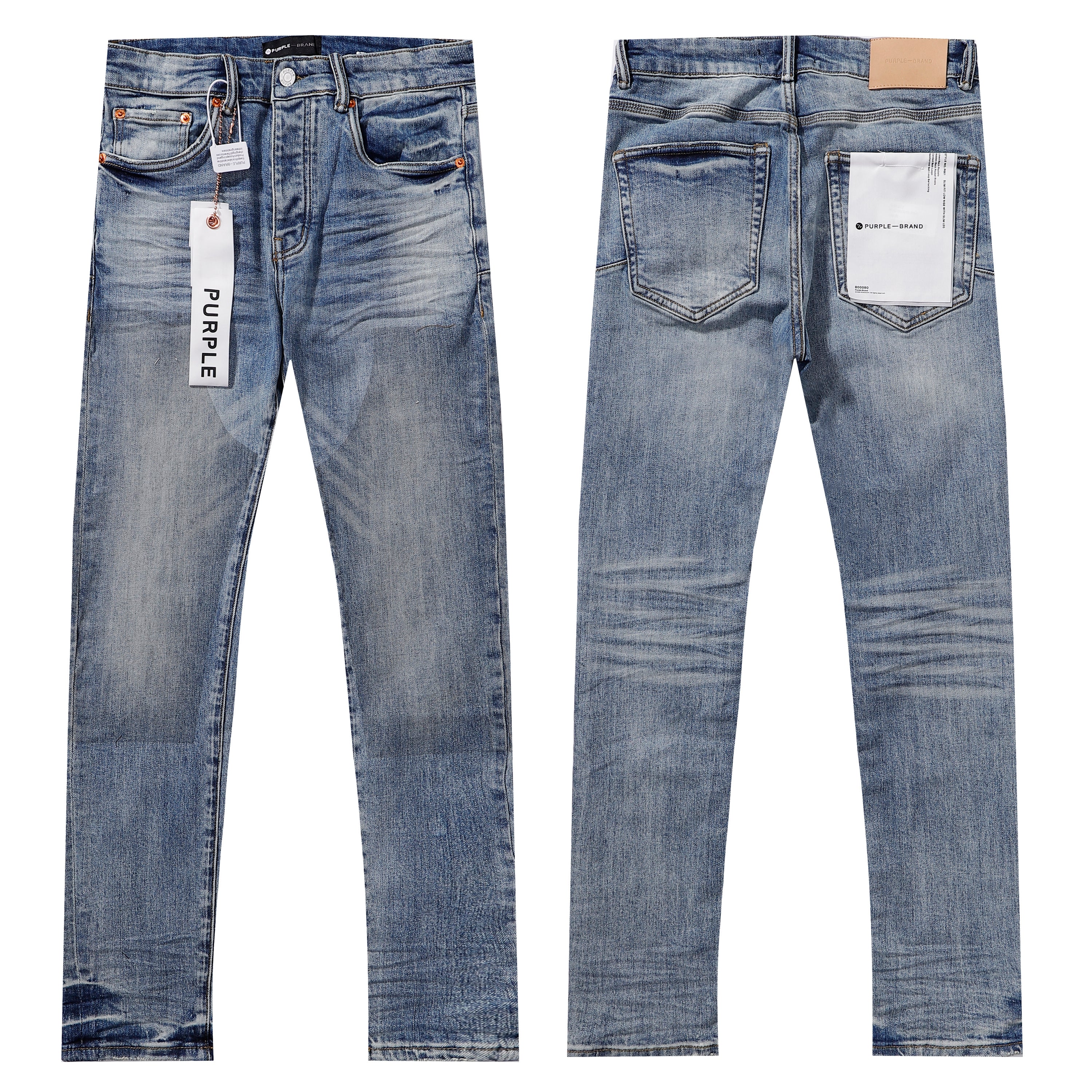 Purple‑Brand Light‑Medium Blue Whisker Faded Straight Leg Jeans