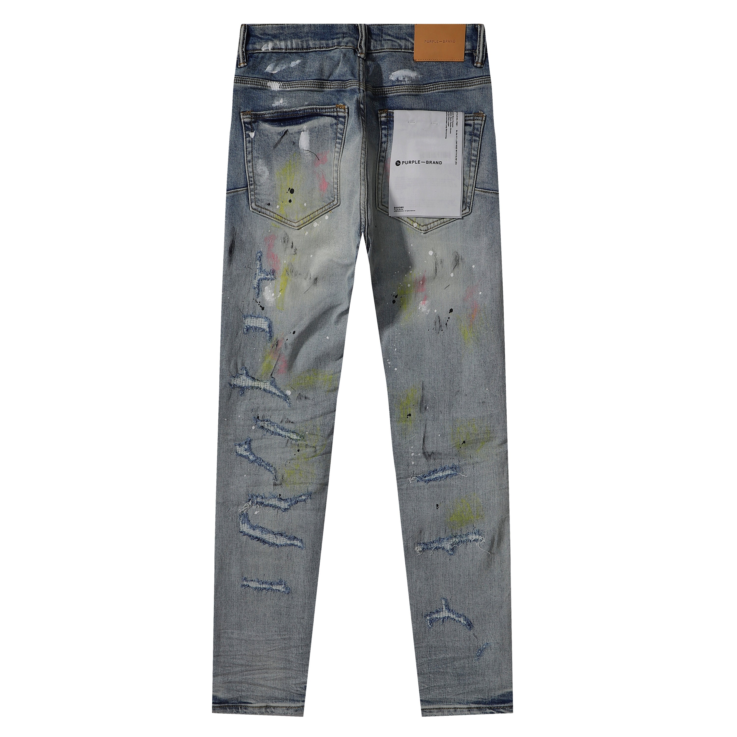 Purple‑Brand Heavy Distressed Ripped Paint Splatter Straight Leg Jeans