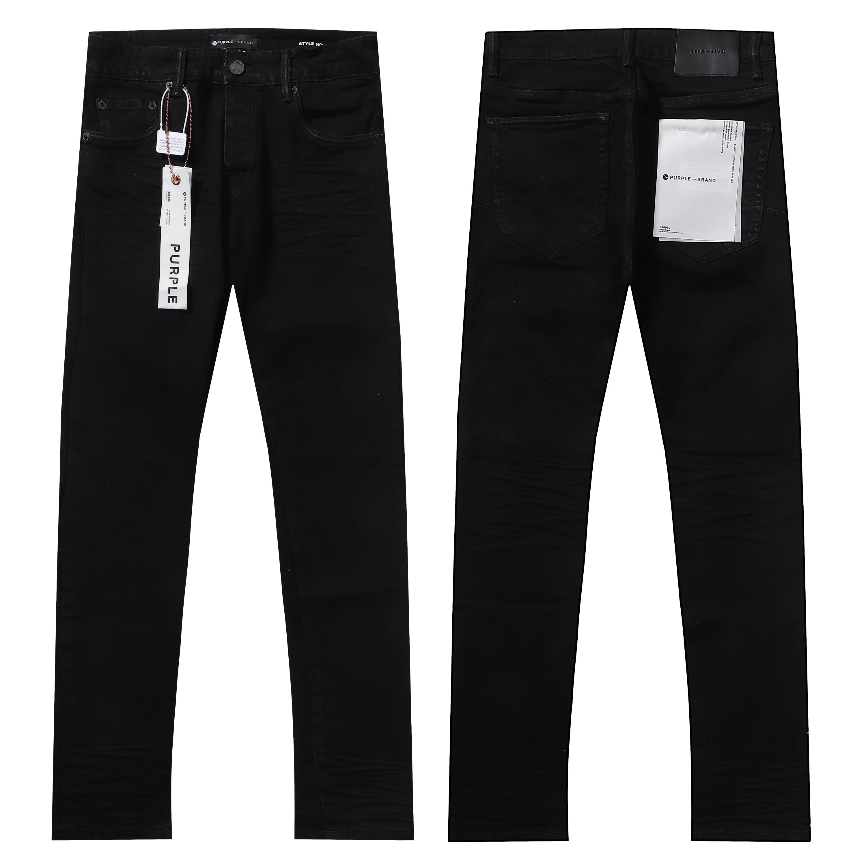 Purple‑Brand Solid Black Clean Straight Leg Denim Jeans