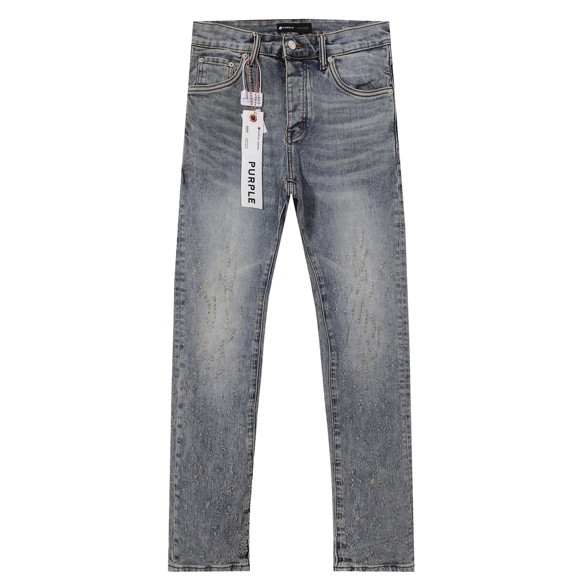 Purple‑Brand Light Vintage Wash All‑Over Abrasion Scratch Straight Jeans
