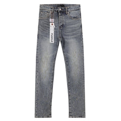 Purple‑Brand Light Vintage Wash All‑Over Abrasion Scratch Straight Jeans