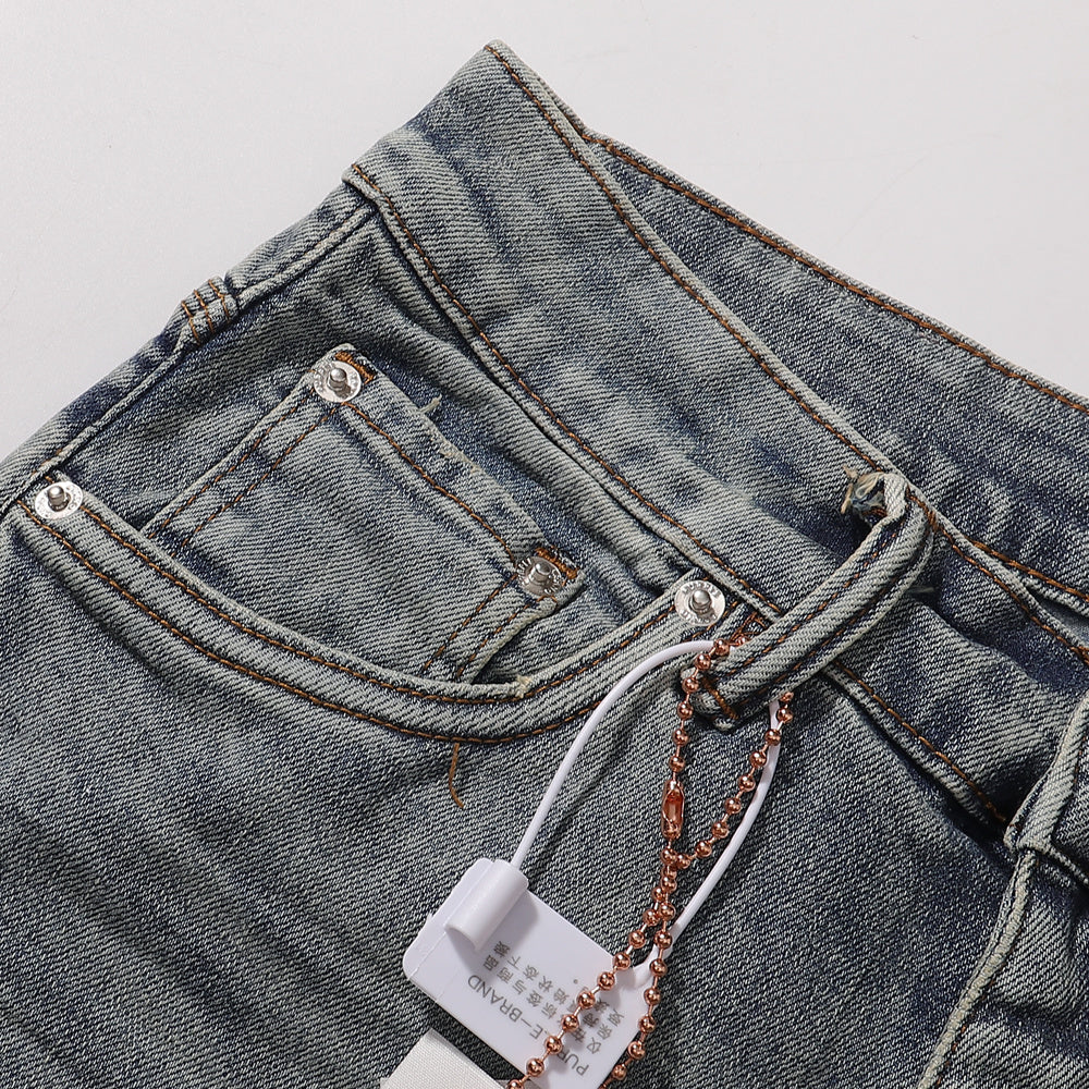 Purple‑Brand Light Vintage Wash All‑Over Abrasion Scratch Straight Jeans