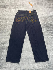 Ksubi Gothic Letter Embroidered Raw Denim Baggy Jeans