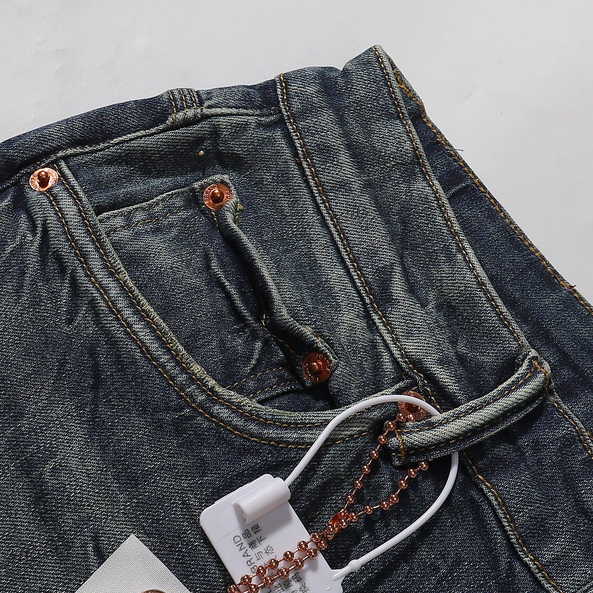 Purple‑Brand Vintage Full Crack Texture Straight Leg Jeans