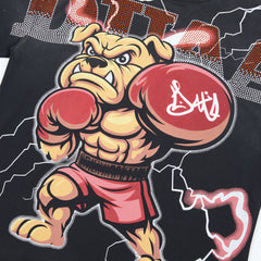 DUAA Boxing Bulldog Lightning Rhinestone Vintage Washed T-Shirt