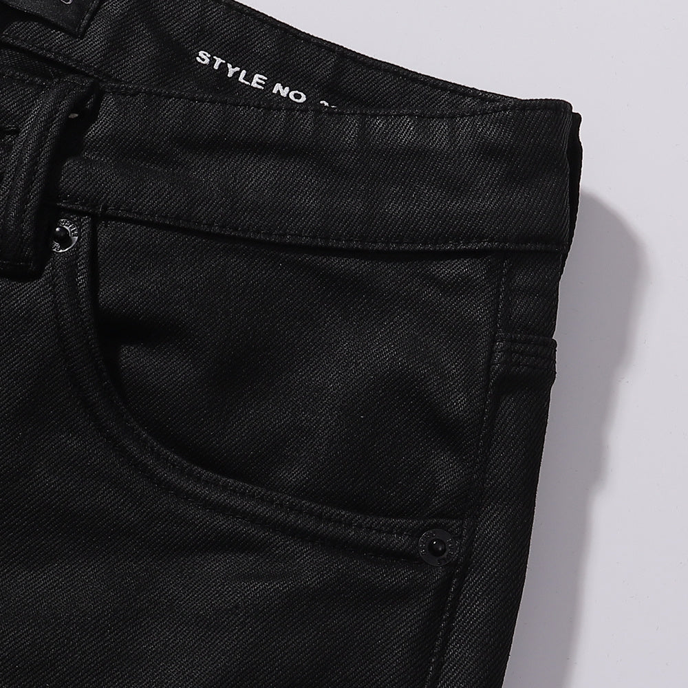 Purple‑Brand Solid Black Coated Flare Jeans