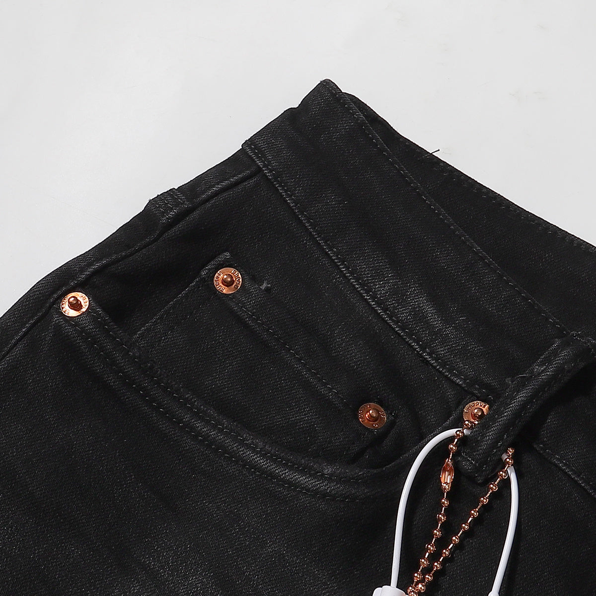 Purple‑Brand Black Repair Patch Splatter Detail Straight Leg Jeans
