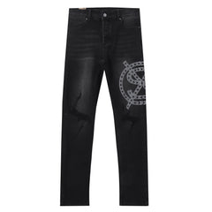 Ksubi Star Circle Logo Print Distressed Black Washed Slim Jeans