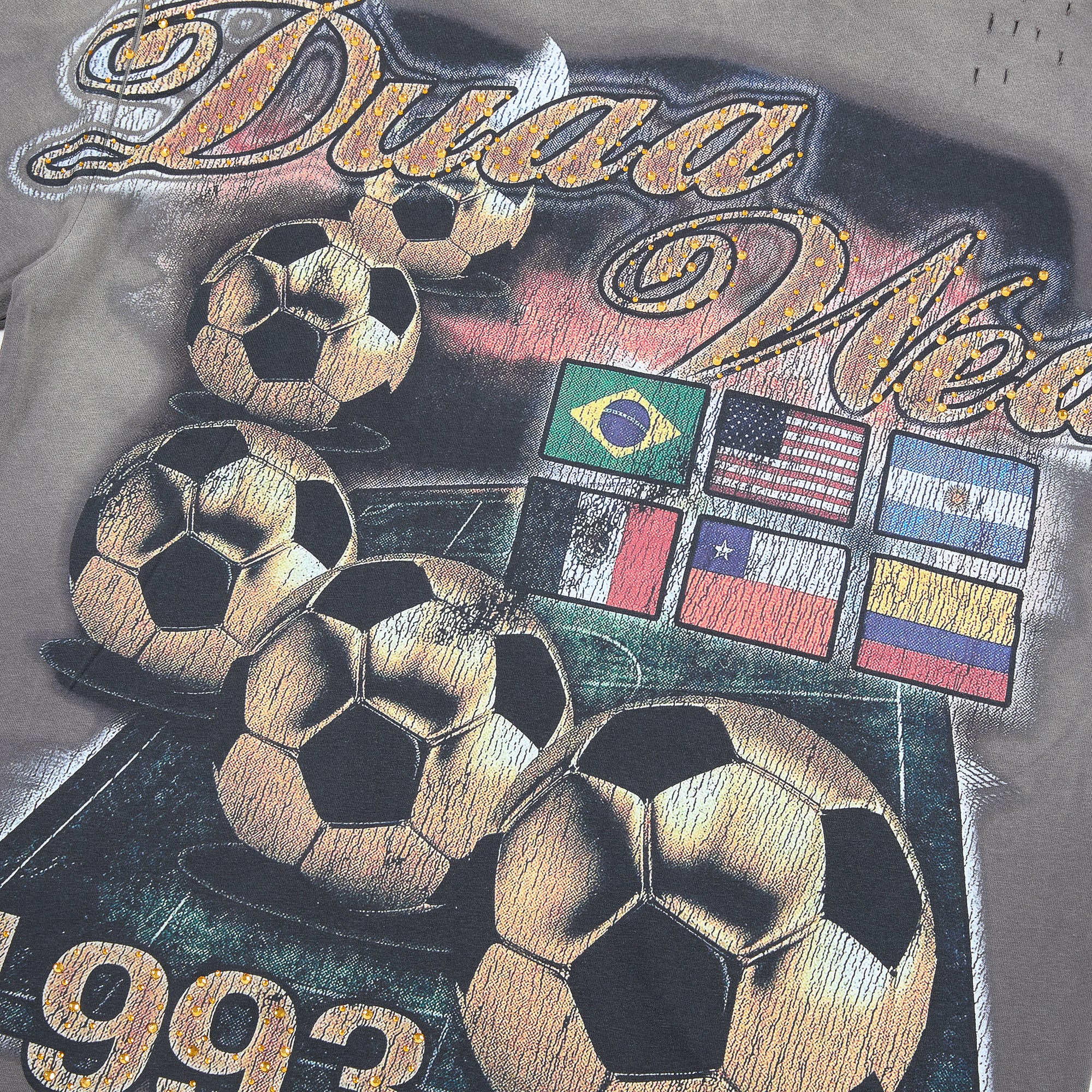 DUAA Wear 1993 World Football Vintage Grey Distressed Washed T-Shirt