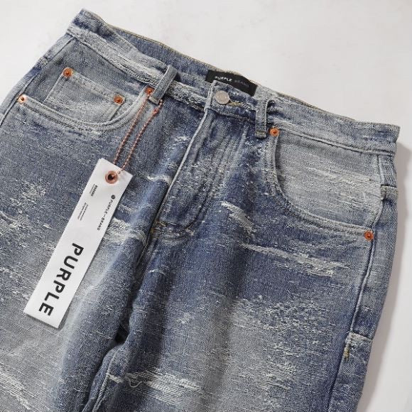 Purple‑Brand Distressed Textured Jacquard Straight Leg Jeans