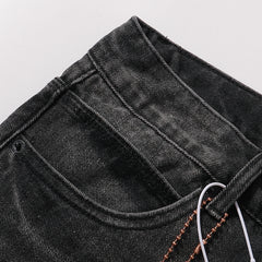 Purple‑Brand Black Washed Gothic Letter Embroidery Wide Leg Jeans