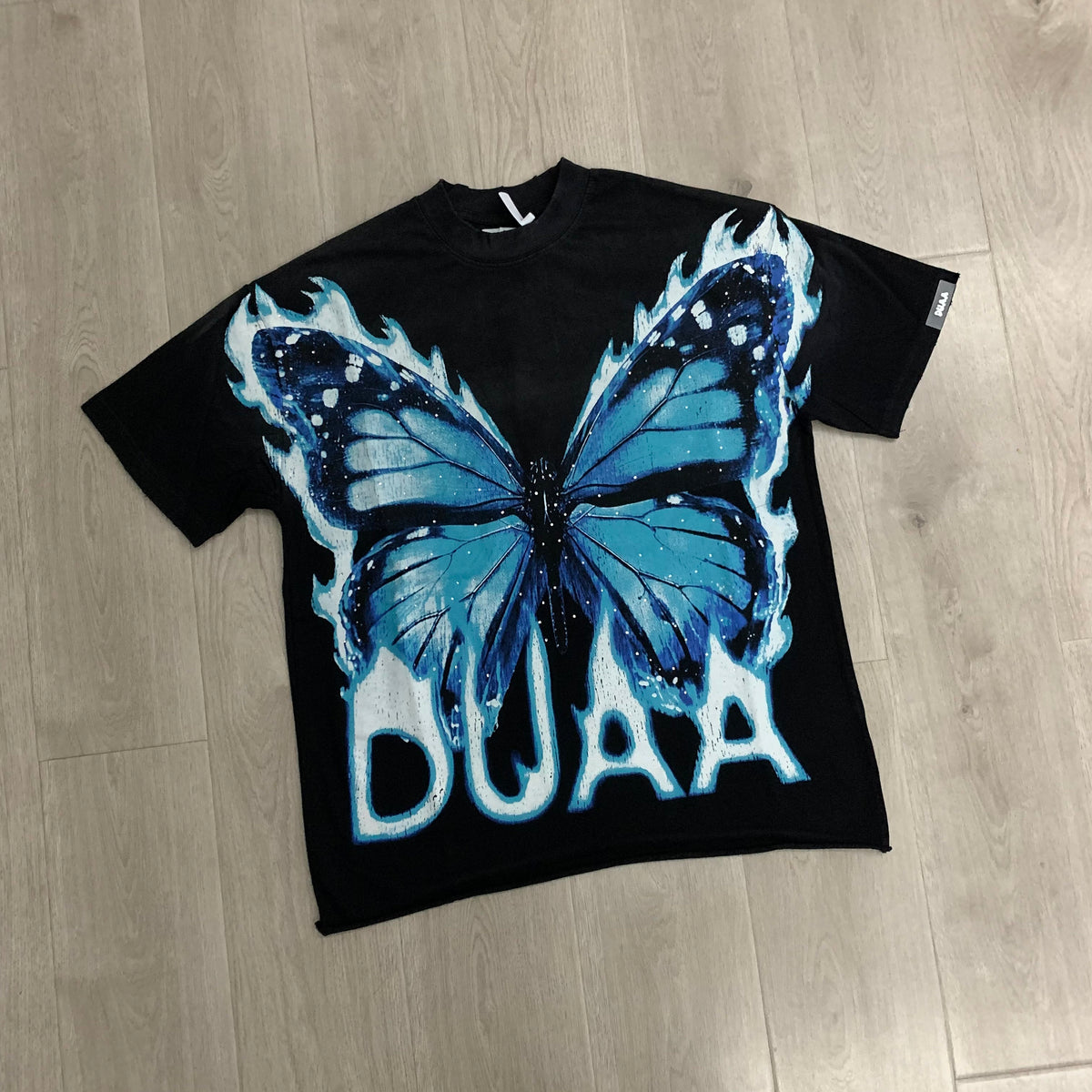 DUAA Blue Flame Butterfly Vintage Black Washed T-Shirt