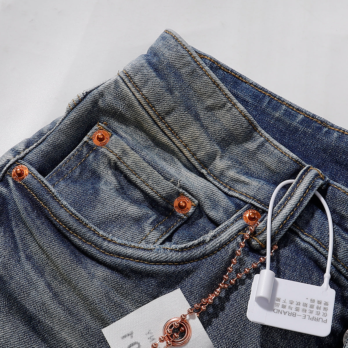 Purple‑Brand Vintage Blue Multi‑Patch Rip Distressed Straight Leg Jeans