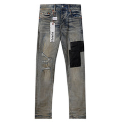 Purple‑Brand Vintage Mud Wash Black Patch Splatter Paint Distressed Straight Leg Jeans