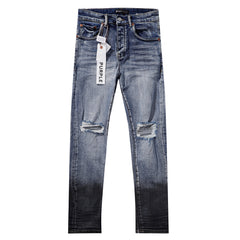 Purple‑Brand Gradient Dip‑Dye Knee Frayed Ripped Splatter Paint Straight Leg Jeans