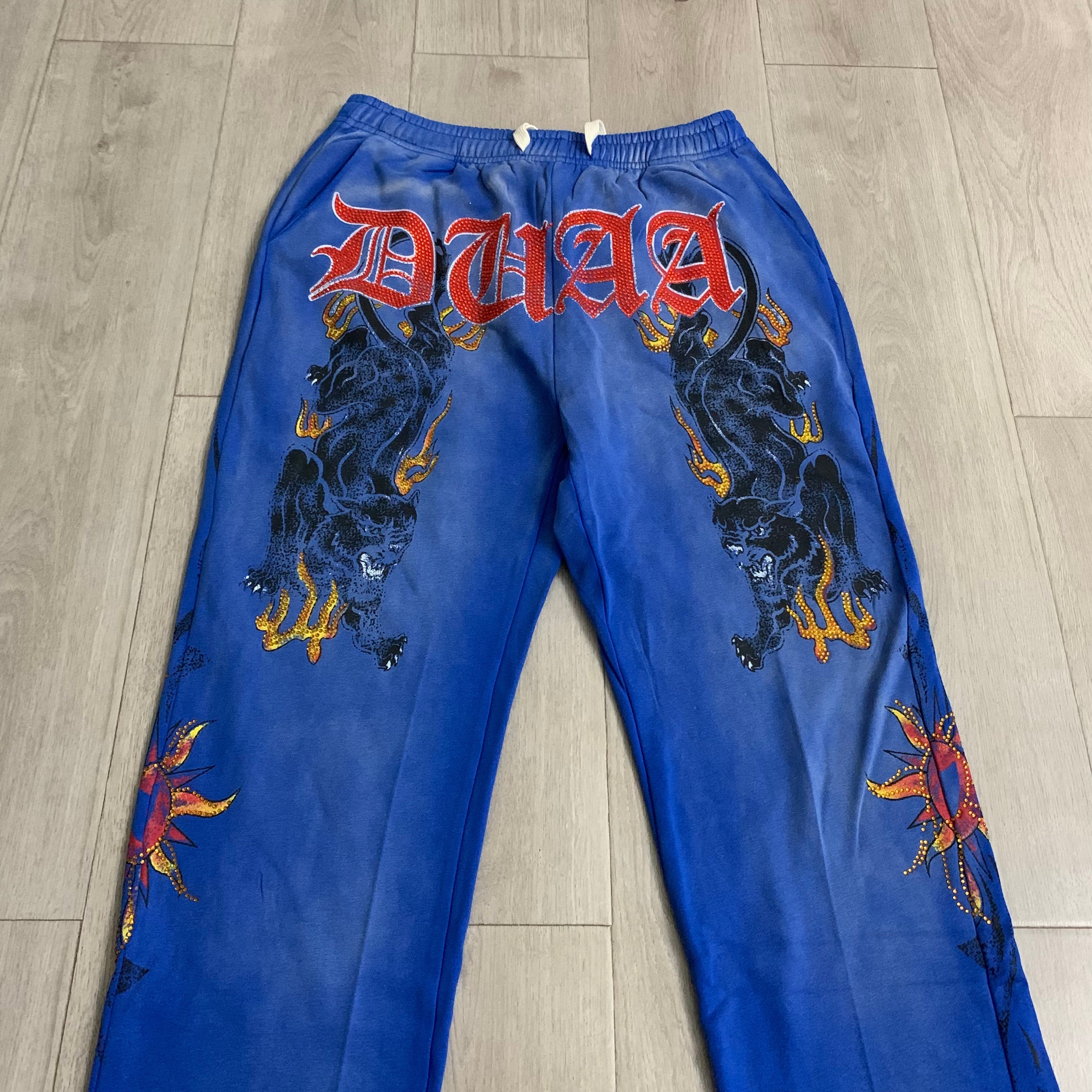 DUAA Panther Flame Blue Vintage Straight Sweatpants