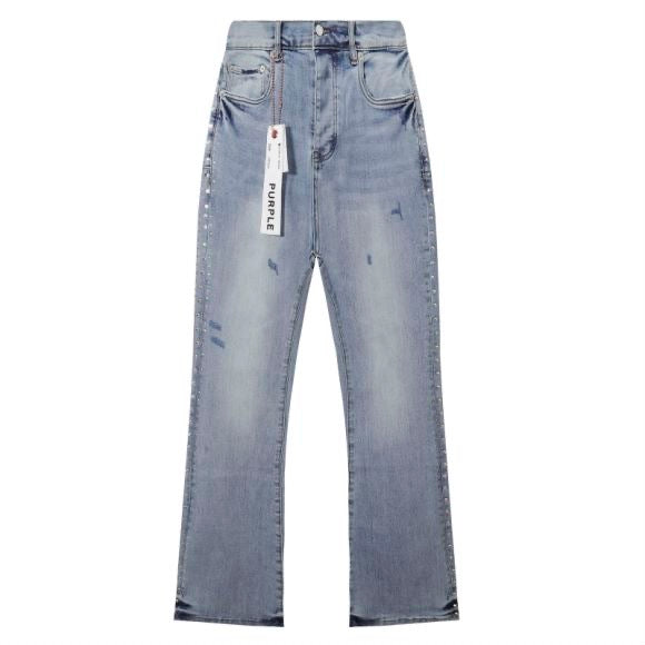 Purple‑Brand Side Rhinestone Studded Flared Denim Jeans Two‑Tone