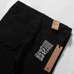 Ksubi Solid Black Mini Cross Embroidery Slim Jeans