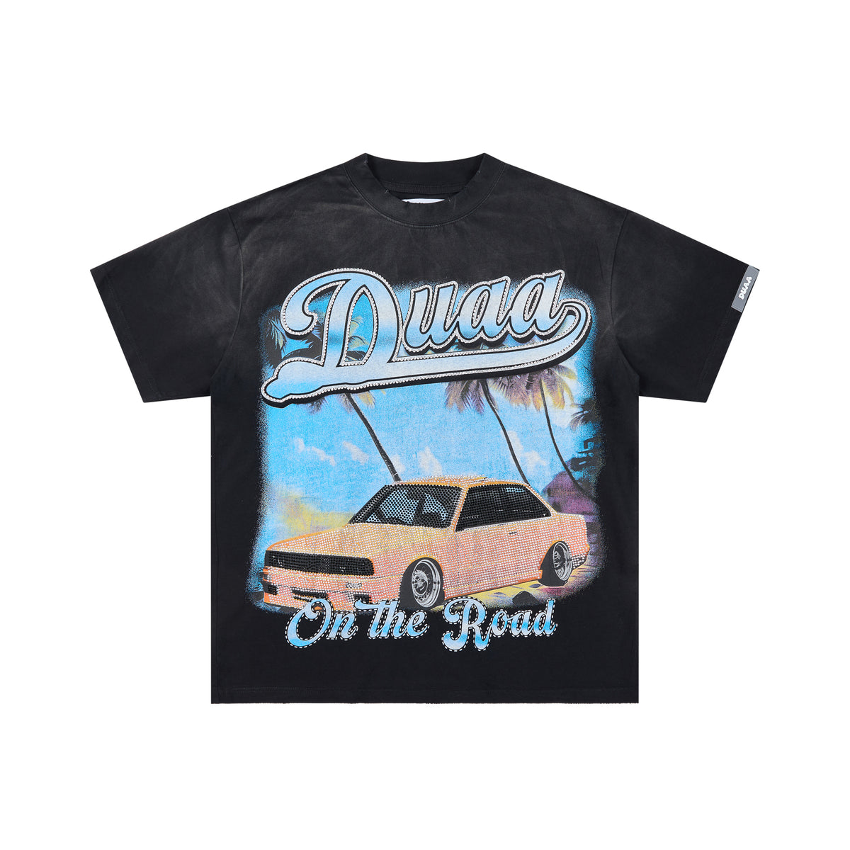 DUAA On The Road Retro Old Car Vintage Black Washed T-Shirt