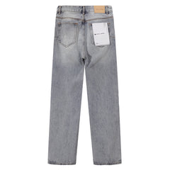 Purple‑Brand Light Acid‑Wash Radial Rhinestone Wide Leg Jeans