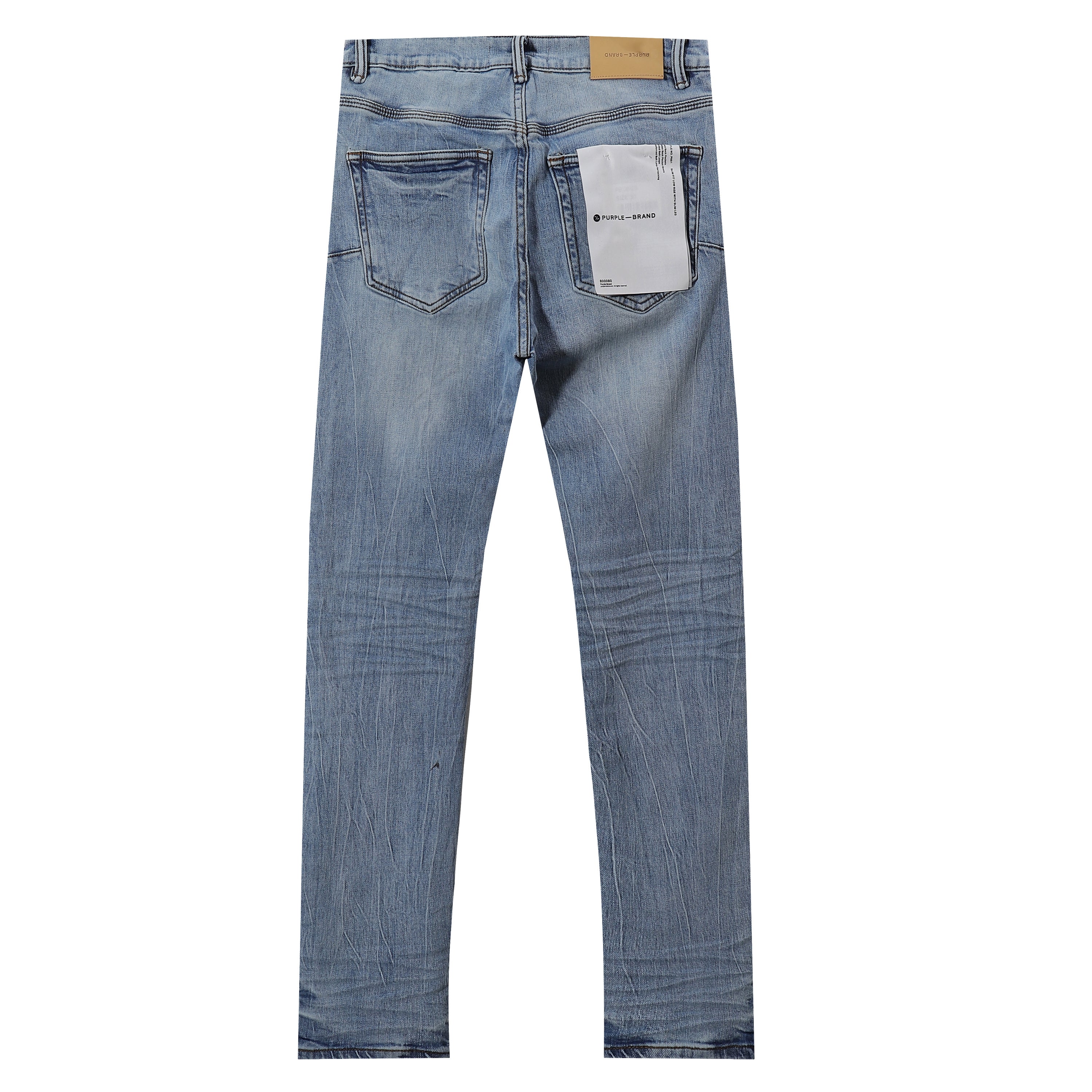 Purple‑Brand Light Blue Crinkle Wash Straight Leg Jeans