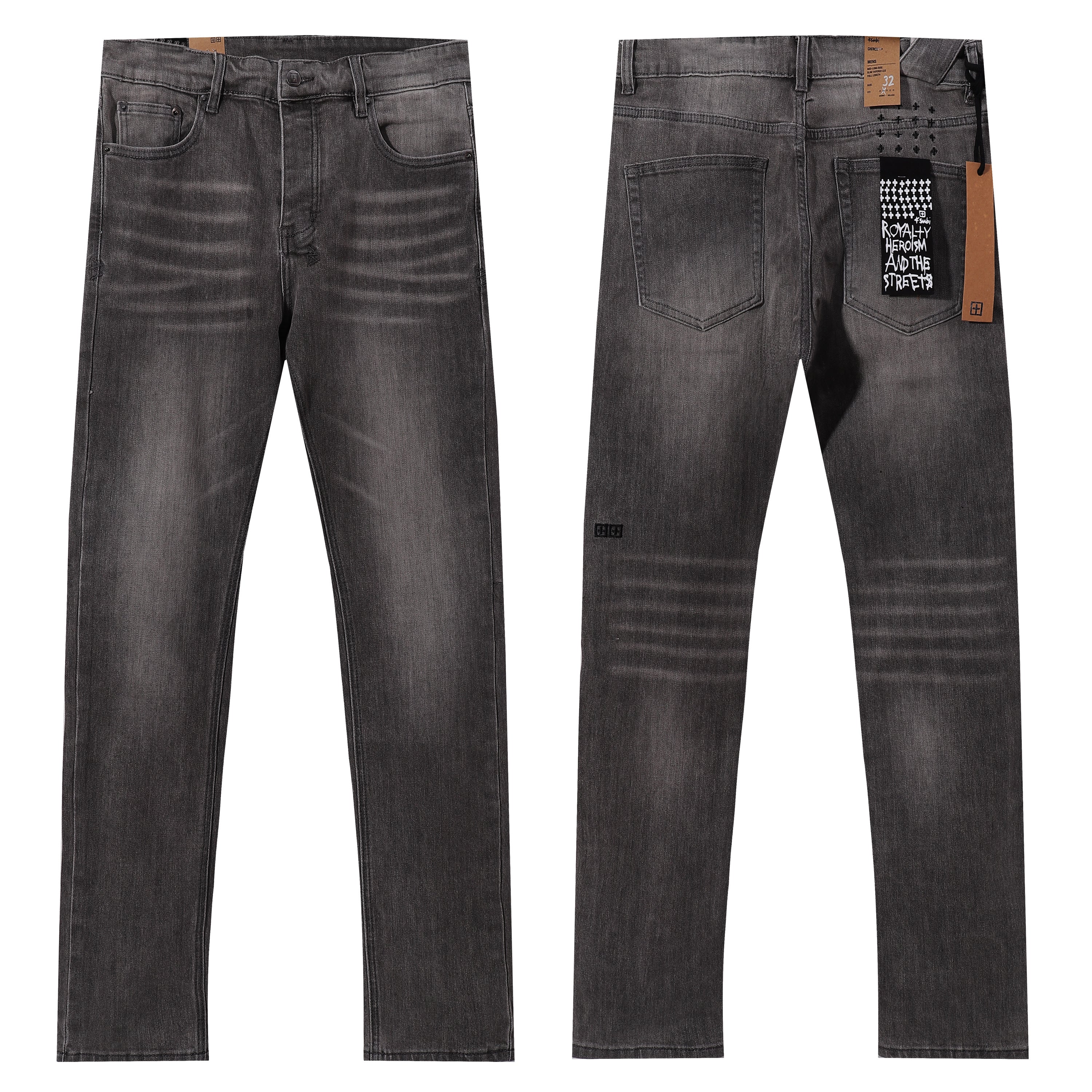 Ksubi Vintage Grey Gradient Washed Square Logo Slim Jeans
