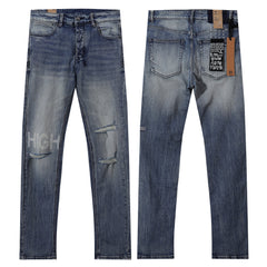 Ksubi HIGH Letter Print Distressed Light Blue Slim Jeans