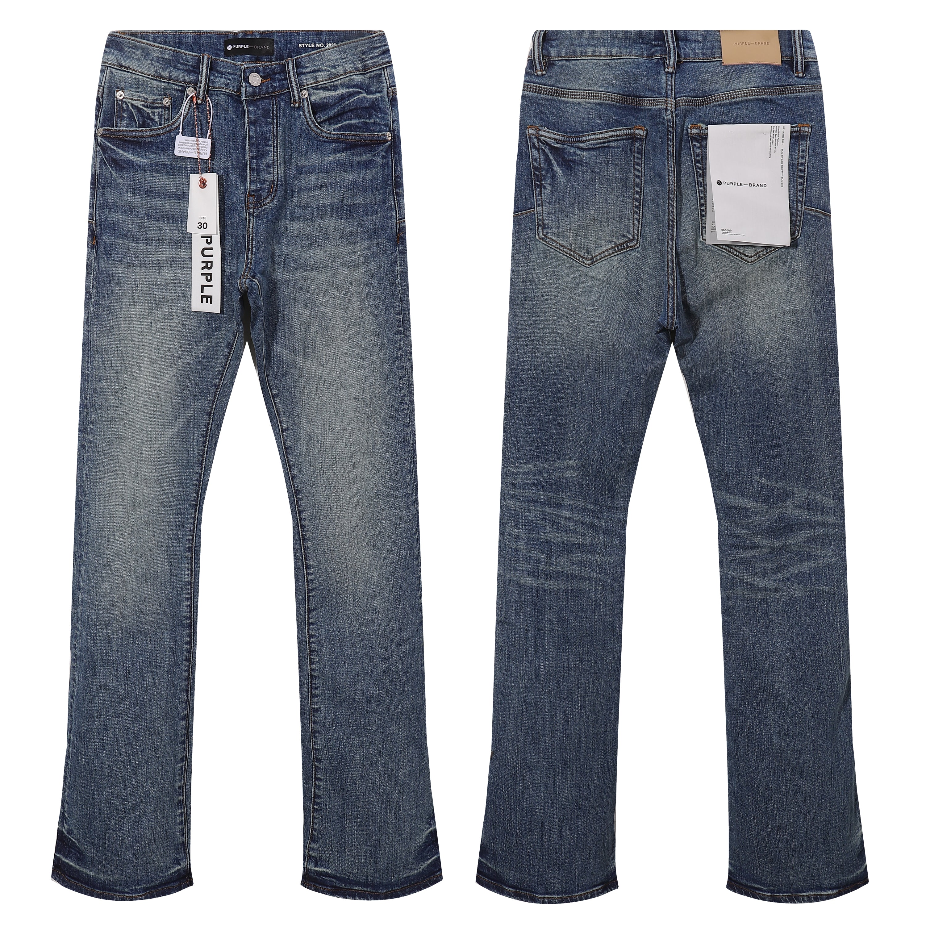 Purple‑Brand Vintage Blue Whisker Flare Jeans