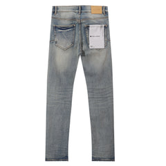 Purple‑Brand Light Faded Multi‑Frayed Ripped Straight Leg Jeans