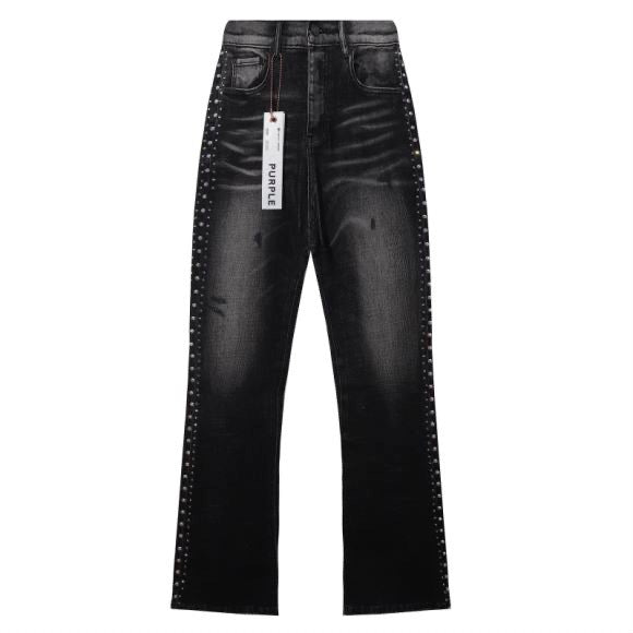 Purple‑Brand Side Rhinestone Studded Flared Denim Jeans Two‑Tone