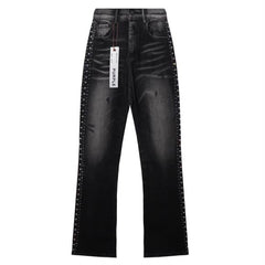 Purple‑Brand Side Rhinestone Studded Flared Denim Jeans Two‑Tone