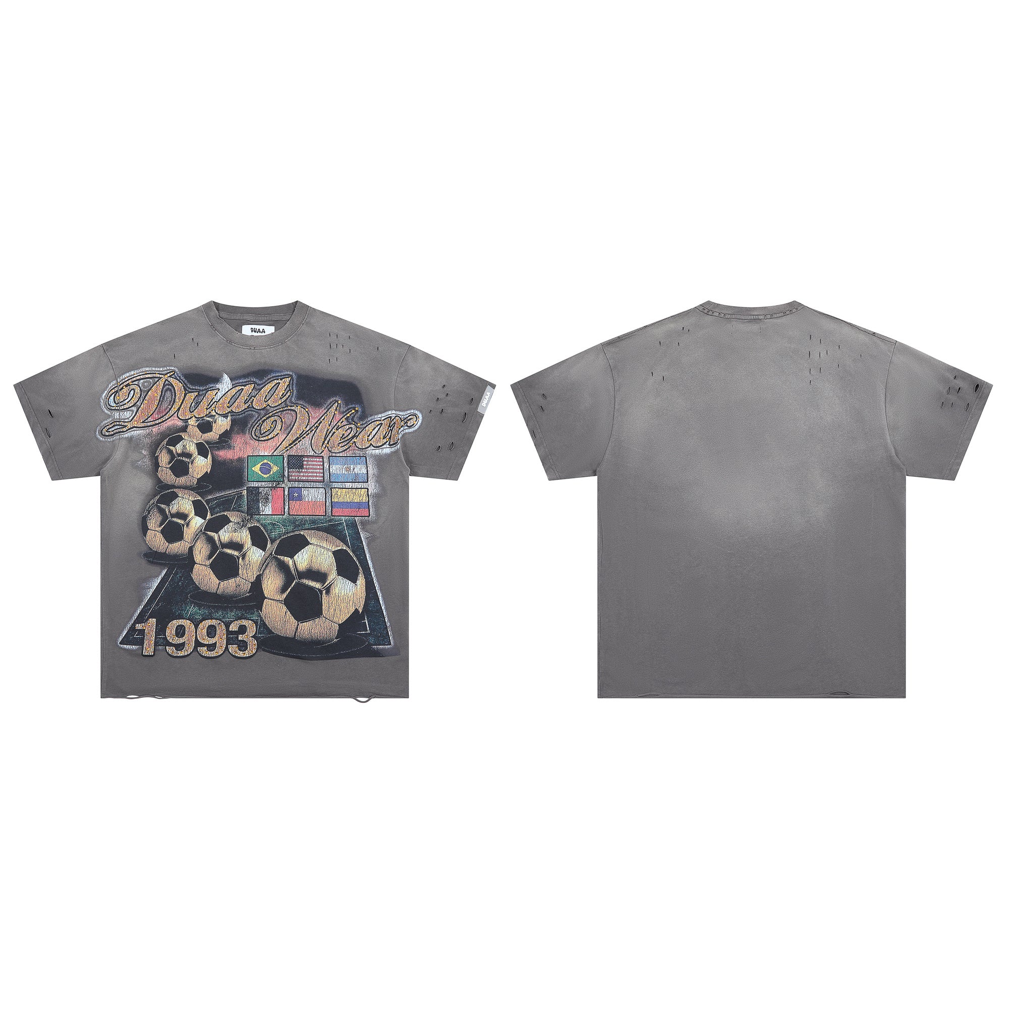 DUAA Wear 1993 World Football Vintage Grey Distressed Washed T-Shirt