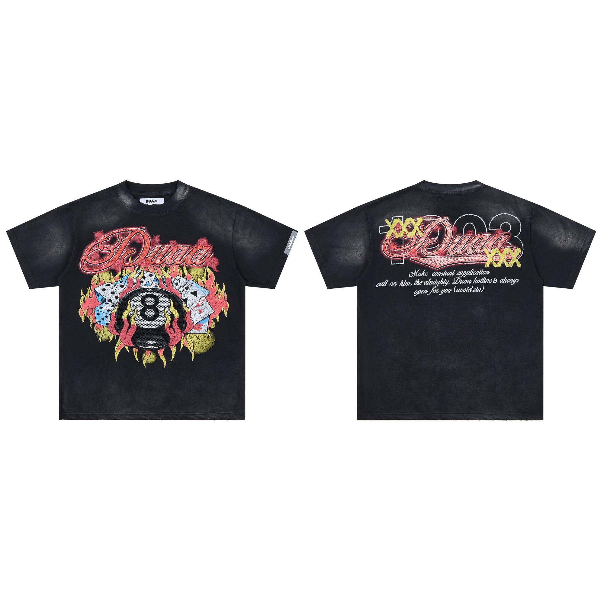 DUAA Flame 8-Ball Poker Vintage Black Washed T-Shirt