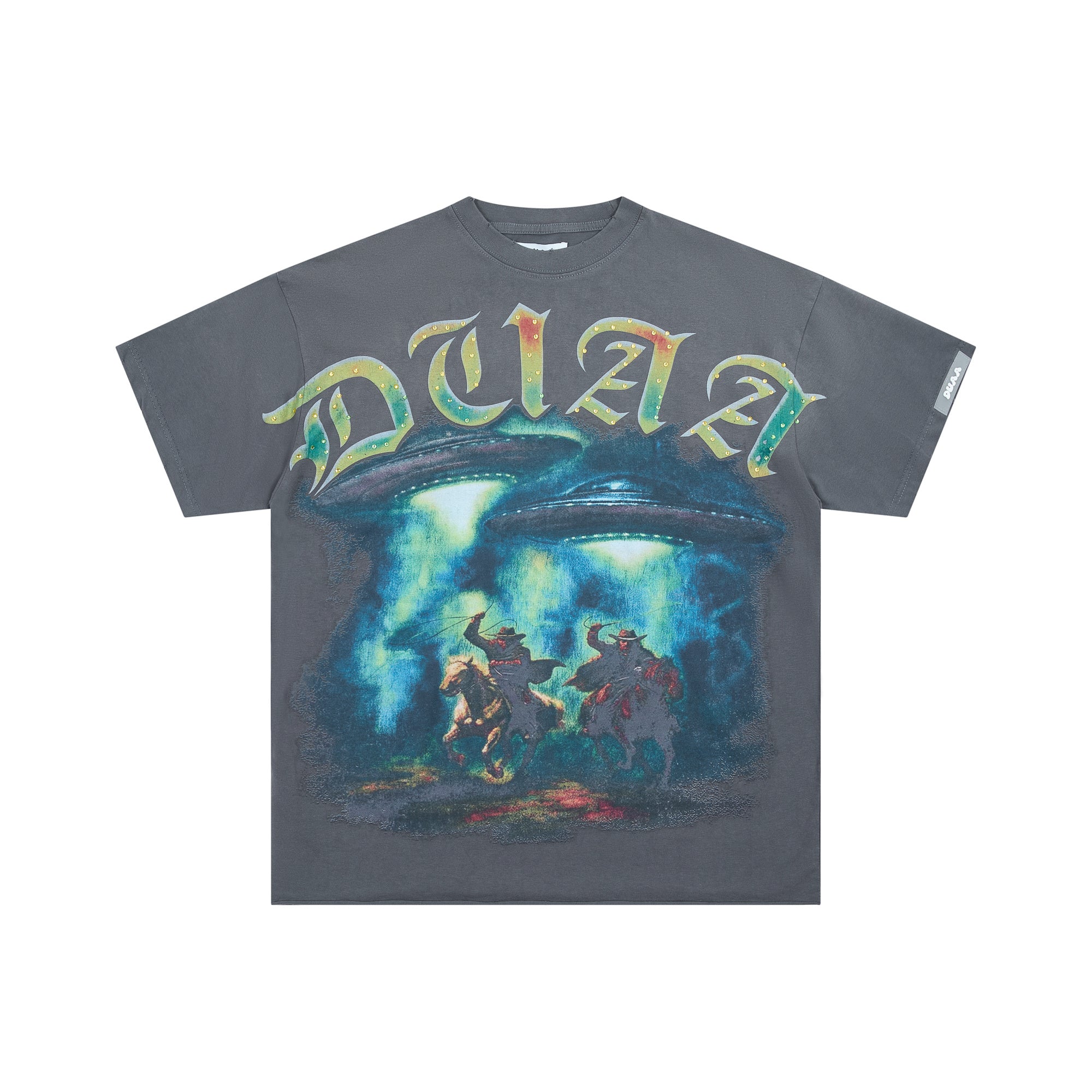 DUAA Cowboy UFO Alien Vintage Grey Washed T-Shirt