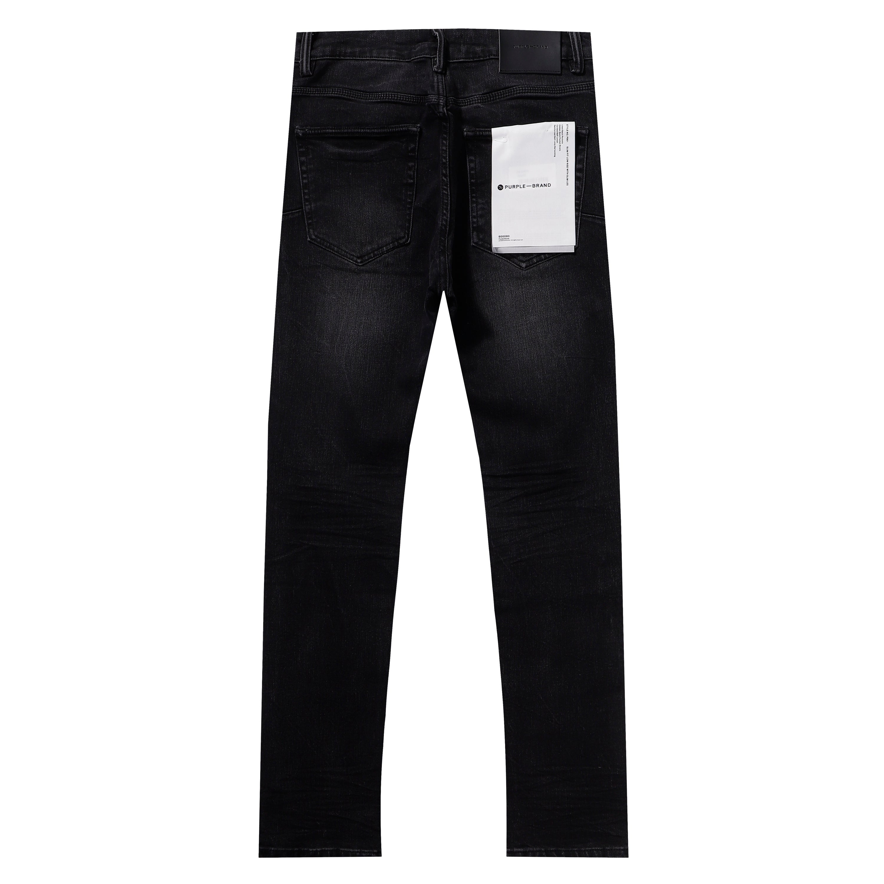 Purple‑Brand Black Washed Knee Ripped Straight Leg Jeans