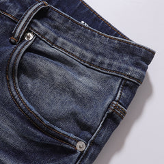 Purple‑Brand Dark Wash Splatter Paint Ripped Straight Jeans
