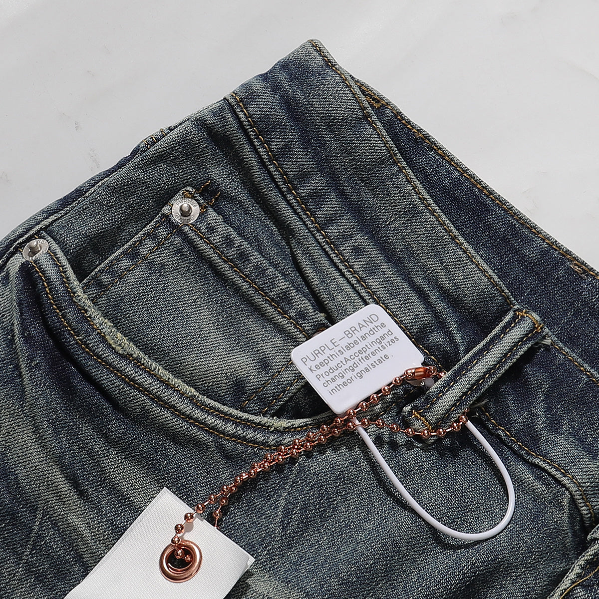 Purple‑Brand Vintage Blue Heavy Hand Whisker Crease Straight Leg Jeans