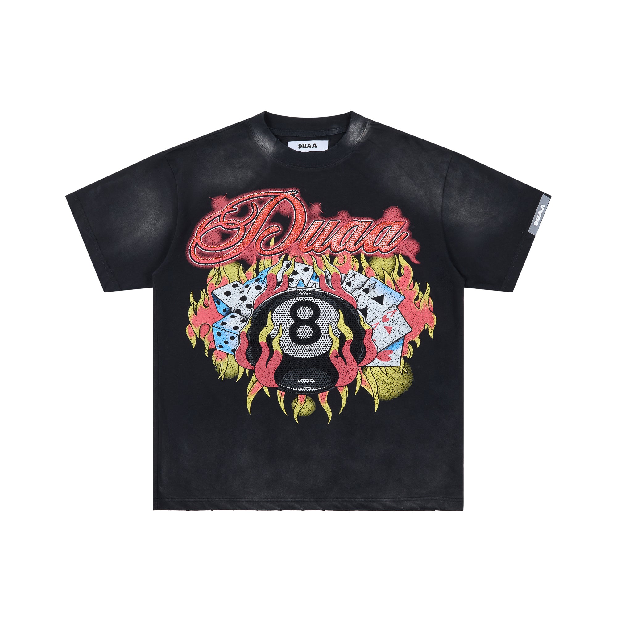 DUAA Flame 8-Ball Poker Vintage Black Washed T-Shirt