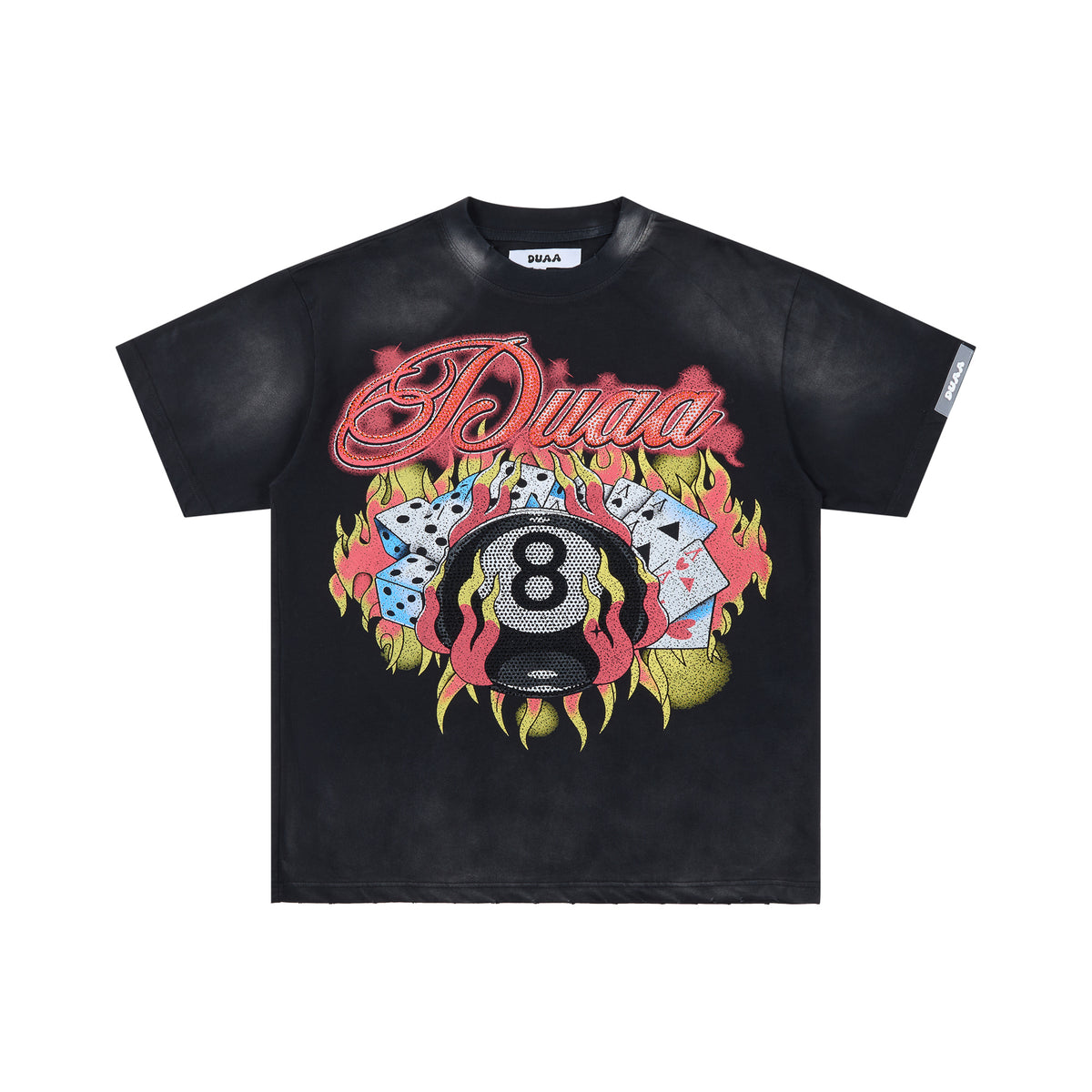 DUAA Flame 8-Ball Poker Vintage Black Washed T-Shirt
