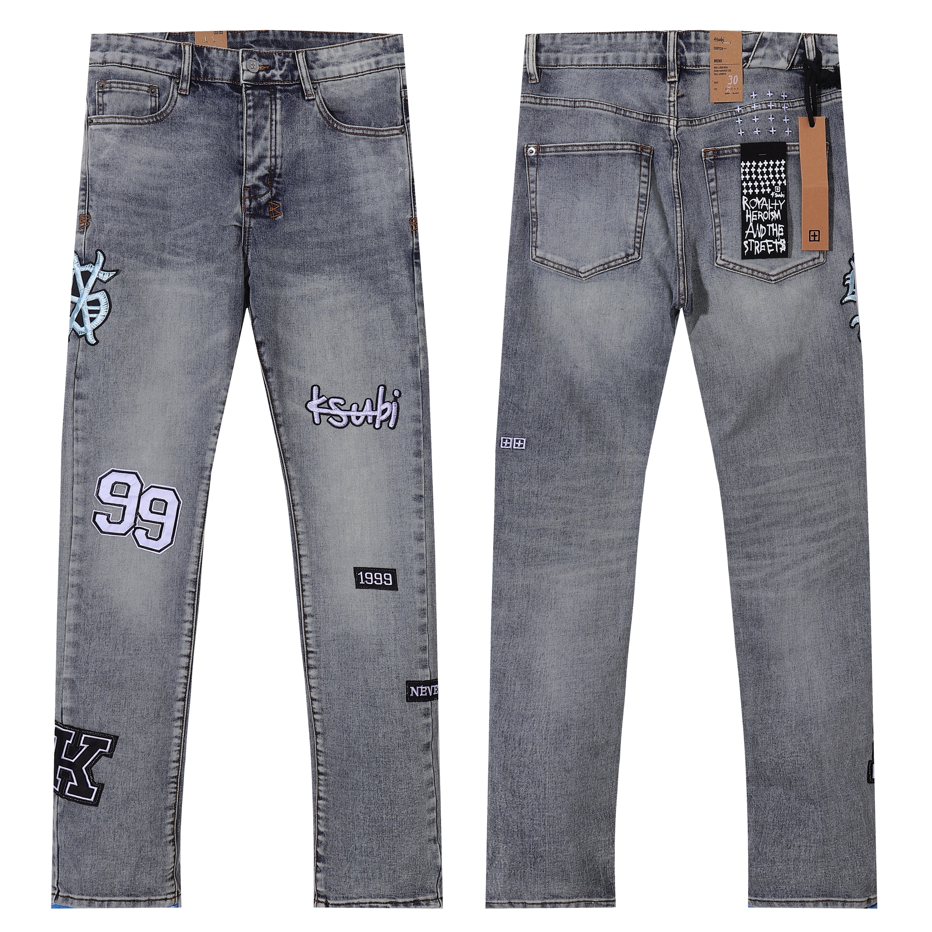Ksubi Multi Patches Grey Washed Slim Jeans