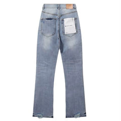 Purple‑Brand Side Rhinestone Studded Flared Denim Jeans Two‑Tone
