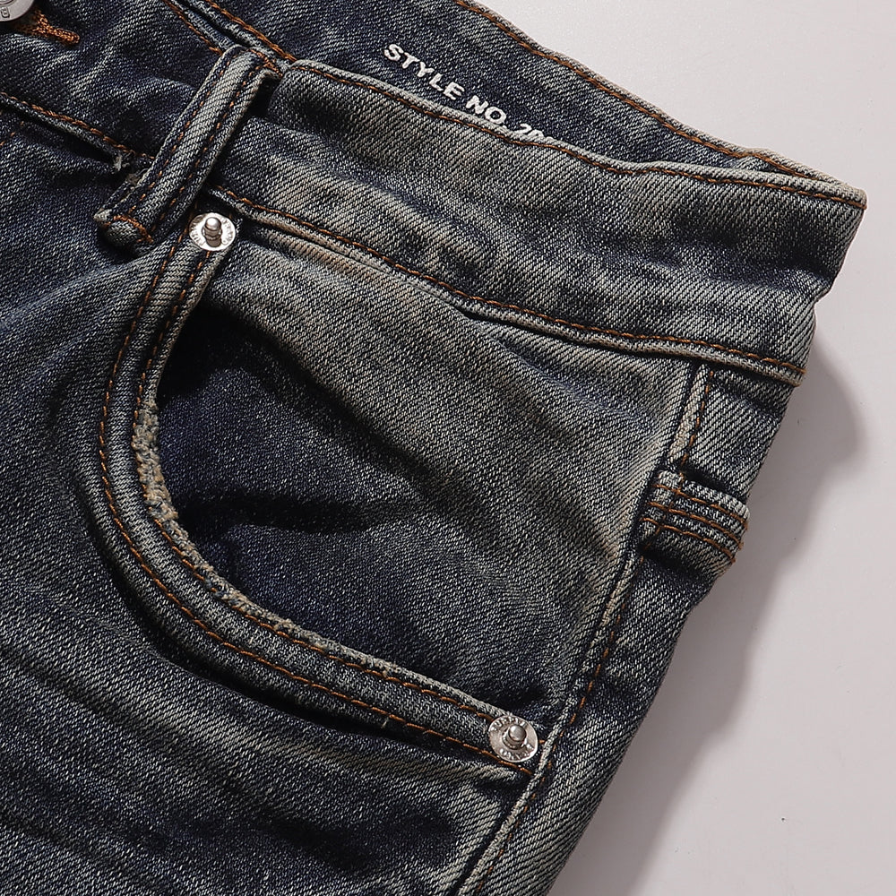 Purple‑Brand Vintage Blue Multi Frayed Ripped Straight Jeans