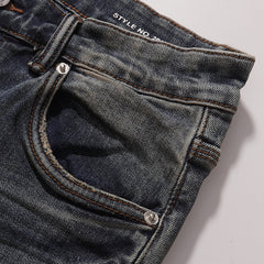 Purple‑Brand Vintage Blue Multi Frayed Ripped Straight Jeans