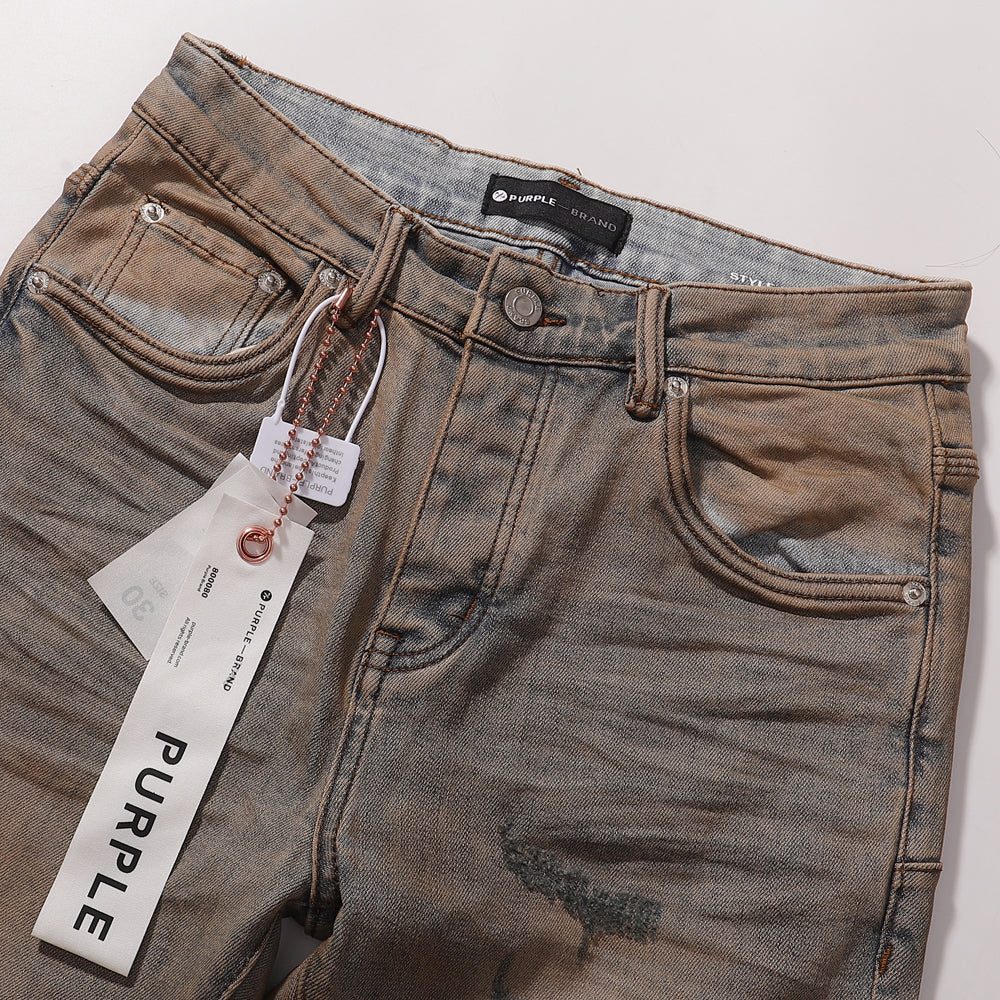 Purple‑Brand Mud Wash Multi‑Ripped Distressed Straight Jeans