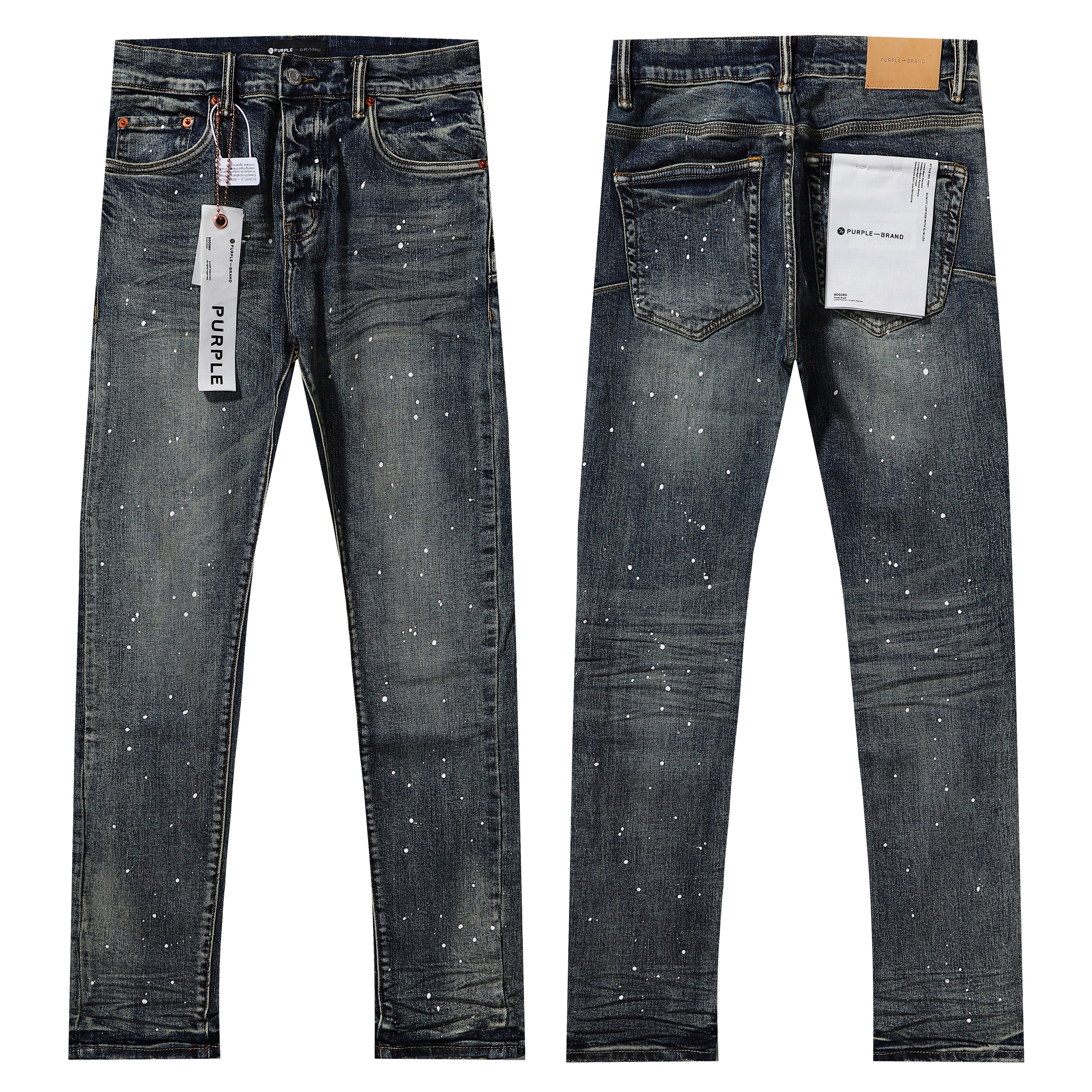 Purple‑Brand Vintage Blue White Paint Splatter Straight Leg Jeans