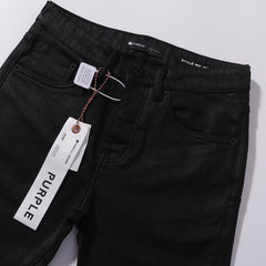 Purple‑Brand Solid Black Coated Flare Leg Jeans