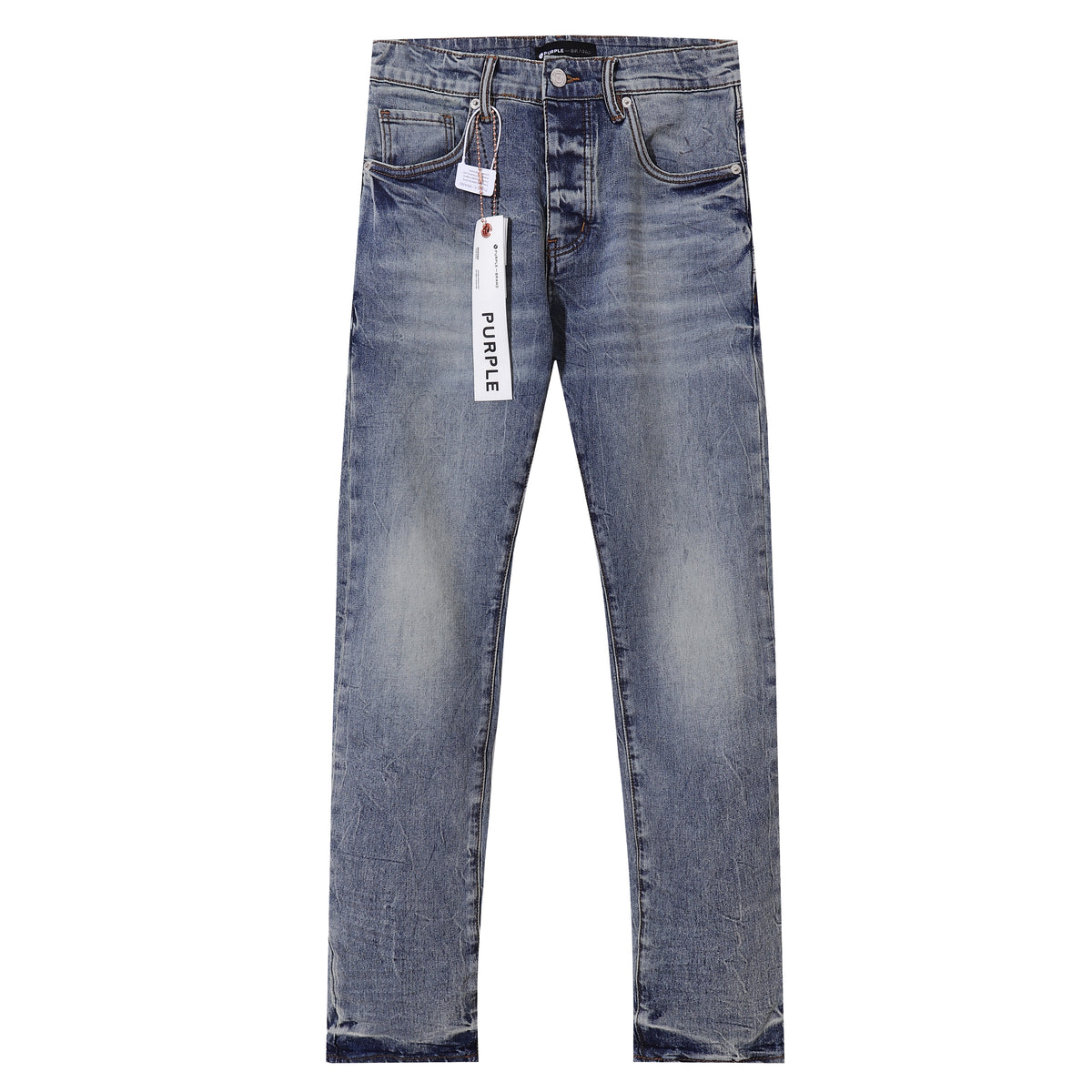 Purple‑Brand Men Light Blue Straight Leg Jeans Crinkle Washed Faded Denim Pants Streetwear Casual Trousers