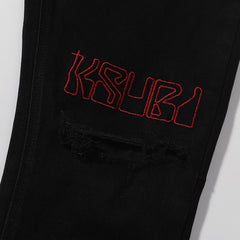 Ksubi Red Outline Logo Embroidered Black Slim Jeans