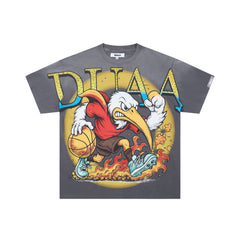 DUAA Basketball Eagle Cartoon Vintage Grey Washed T-Shirt